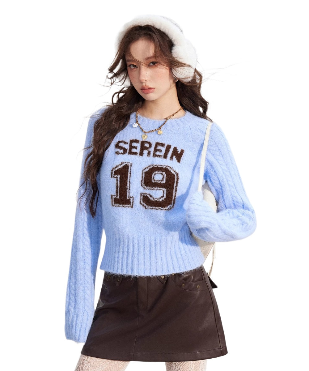 Contrast Cable Knit Wool Crewneck