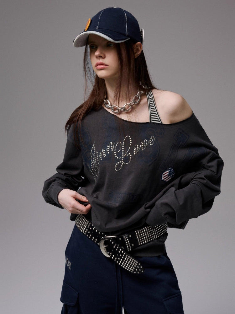 Off Shoulder Letter Print Sweatshirt
