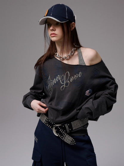 Off Shoulder Letter Print Sweatshirt