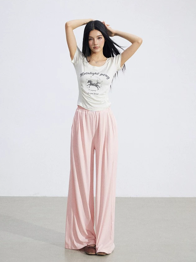 Lace-Trim Flowing Wide-Leg Pants