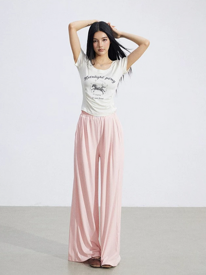 Lace-Trim Flowing Wide-Leg Pants