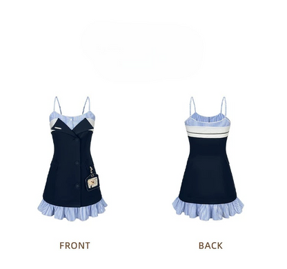 Two-Piece Illusion Blazer Badge Dress