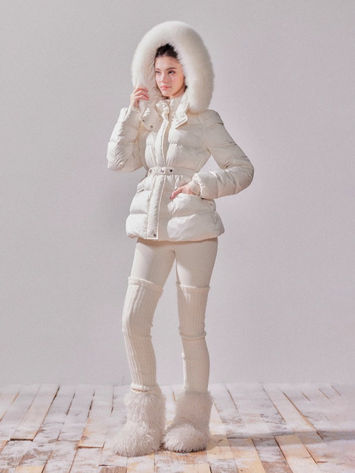 Snow Velvet Fox Fur Hooded Down Jacket