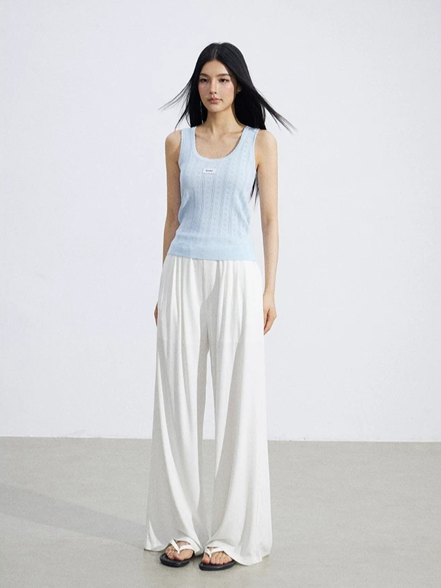 Lace-Trim Flowing Wide-Leg Pants