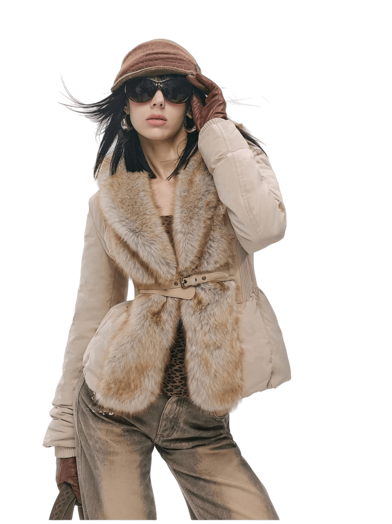 Vintage-Tech Distressed Fur-Panel Down Jacket