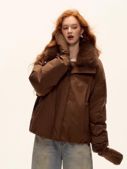 Fur-Collar Short Down Puffer Jacket