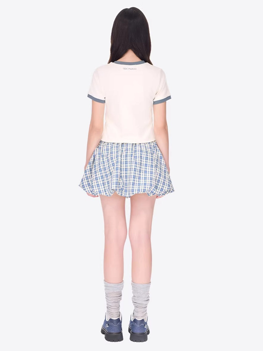 Slimming A-Line Bubble Plaid Mini Skirt