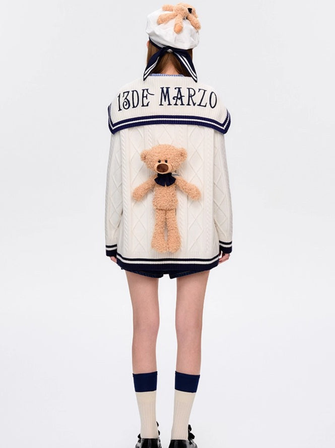 Nautical V-Neck Knit Cardigan