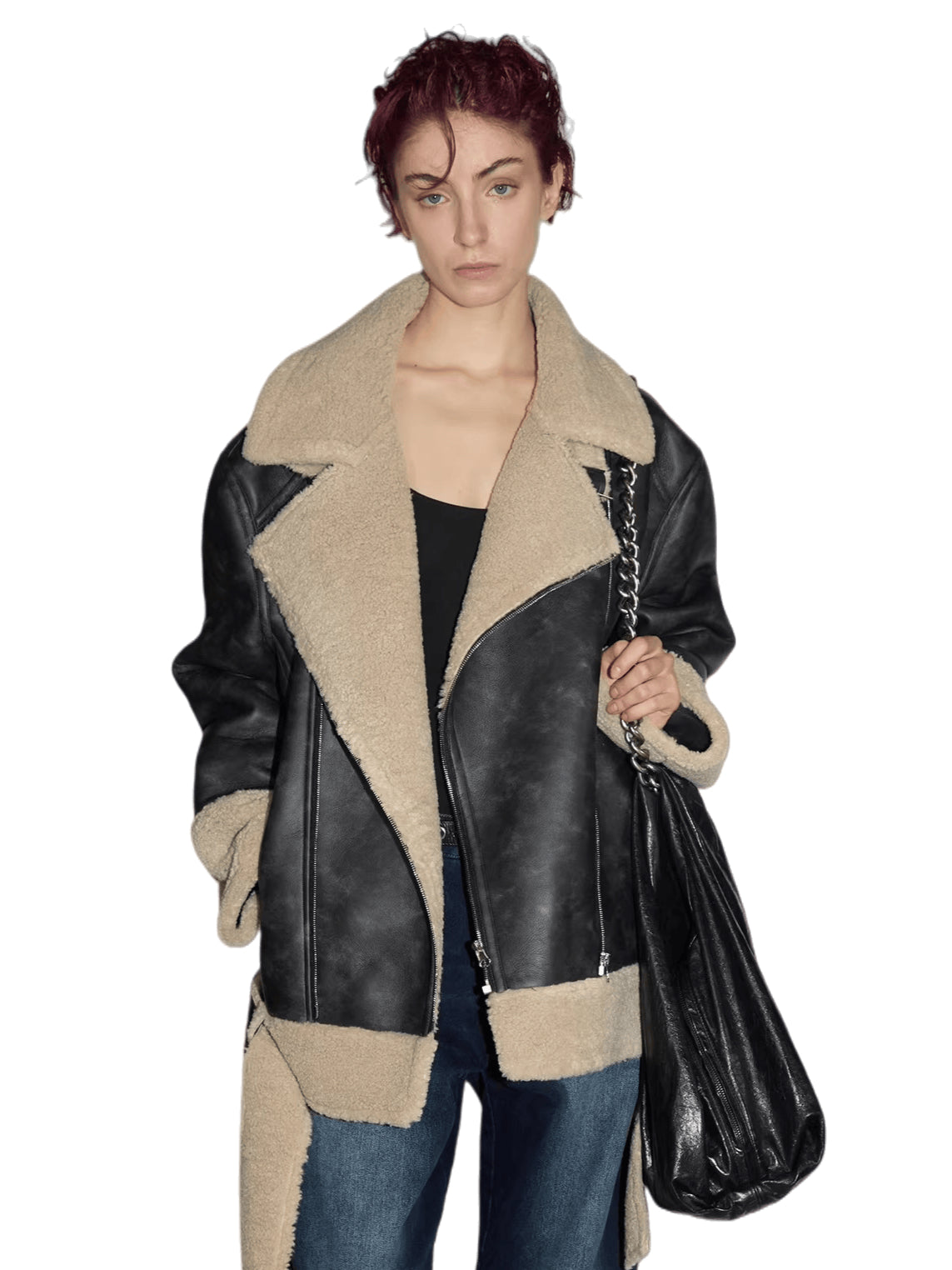 Reversible Faux Shearling Leather Jacket