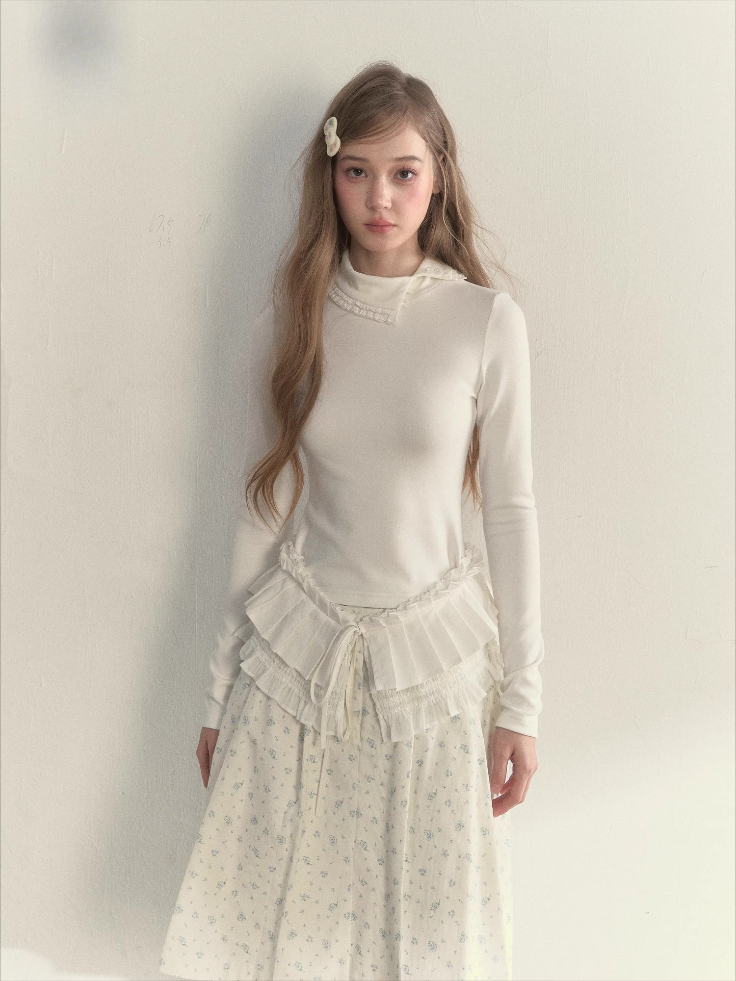 Floral Corduroy Puffer Jacket &amp; Pleated Skirt Set