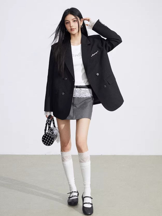 Lace Panel Oversized Blazer