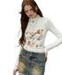 Off-white & Black Lace Splice Mock Neck T-shirt - CHINASQUAD