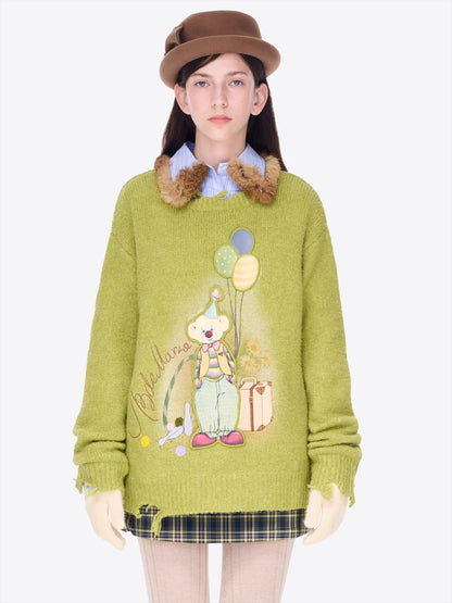 Illustrated Crewneck Knit Sweater
