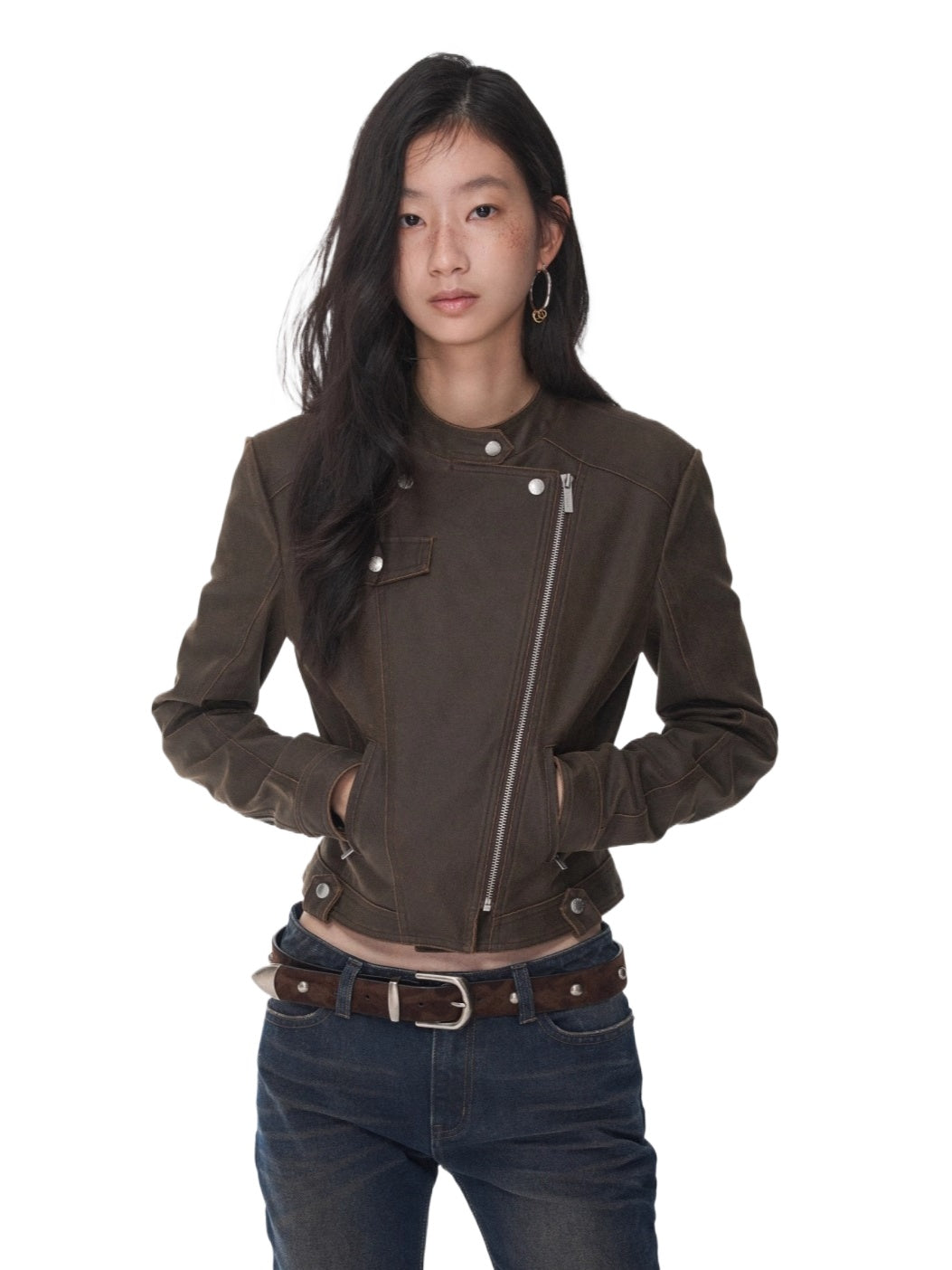 Vintage Cracked Leather Moto Jacket