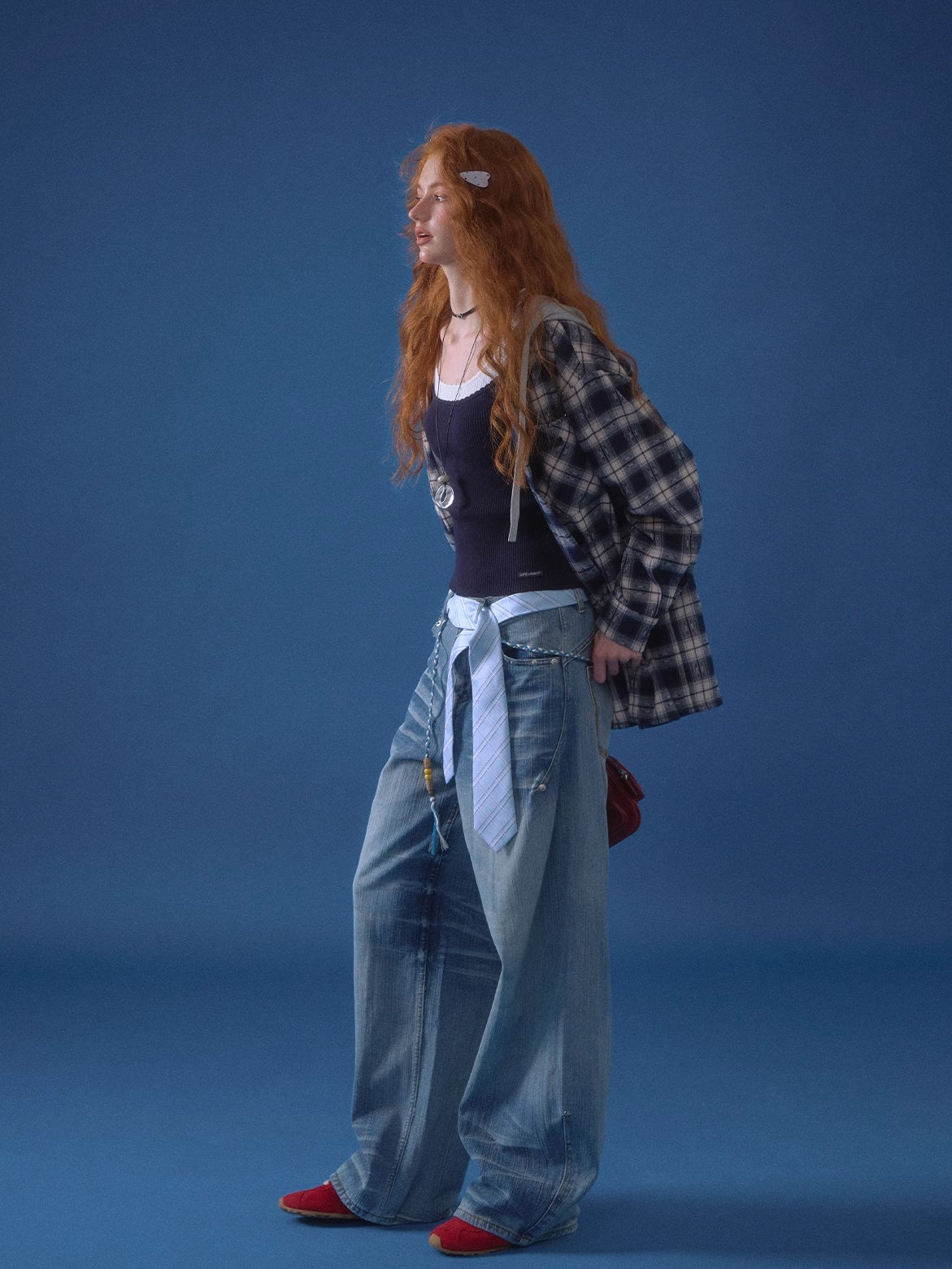 Vintage Plaid Contrast Hooded Shirt