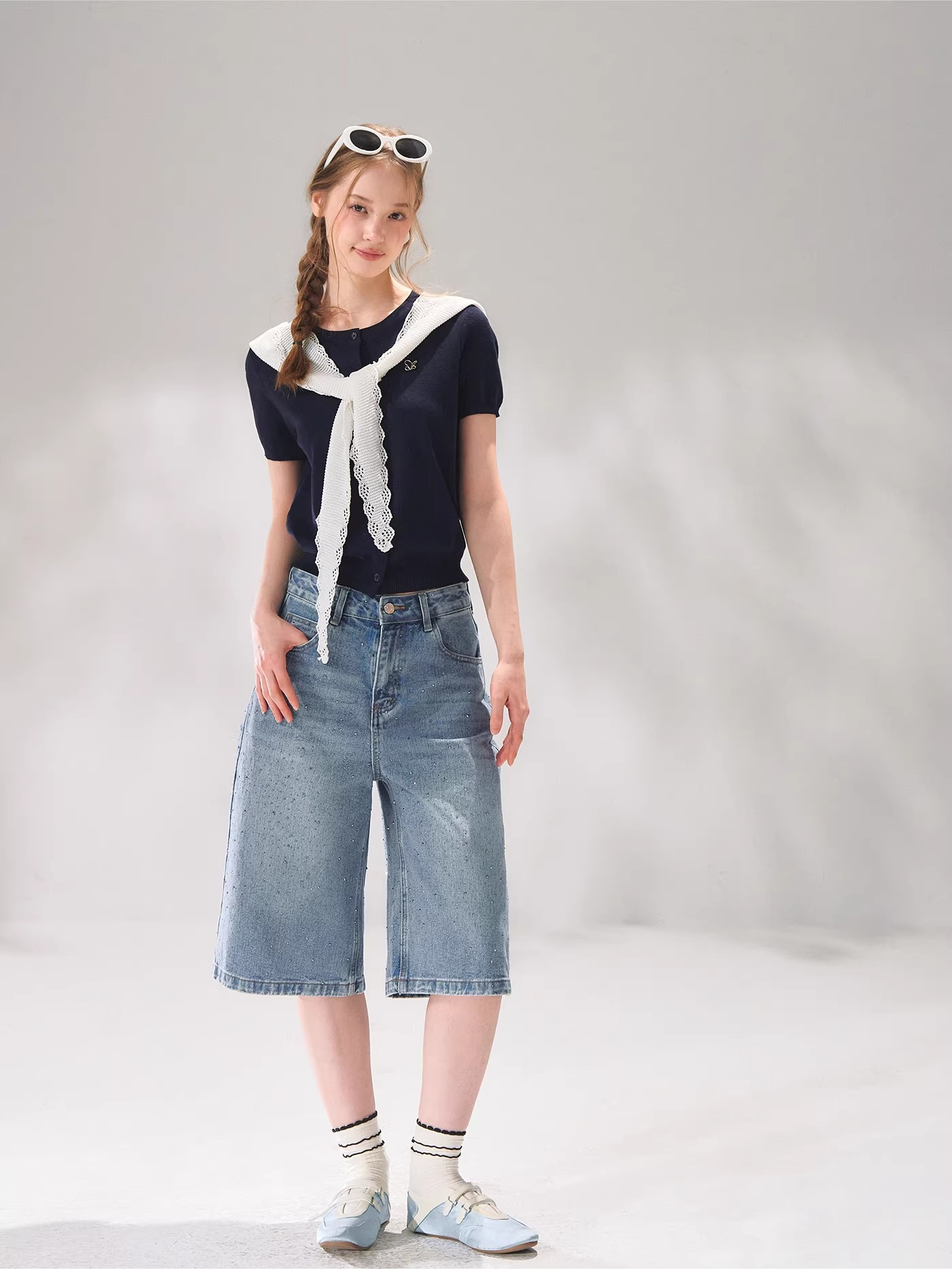 Sailor Tie-Detail Striped Knit Short Sleeve Top