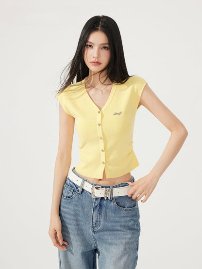 V-neck Pleated Knitted Top - CHINASQUAD