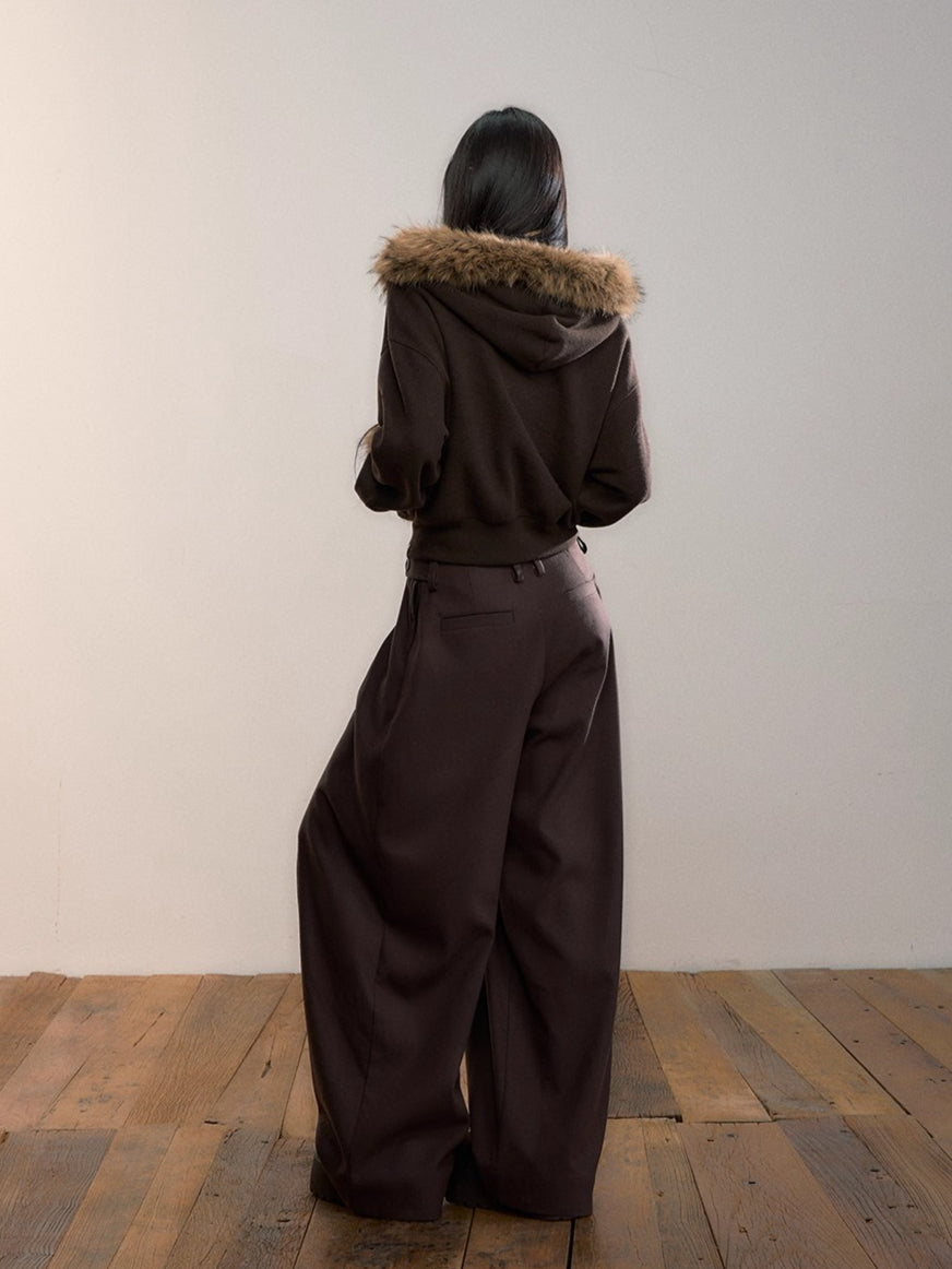 Faux Fur Collar Wool-Blend Fleece Jacket