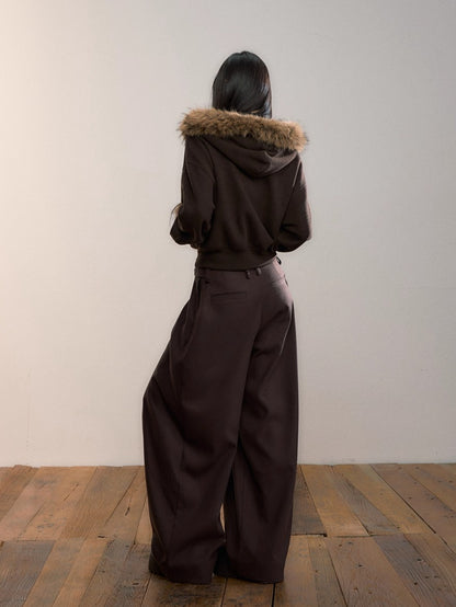 Faux Fur Collar Wool-Blend Fleece Jacket