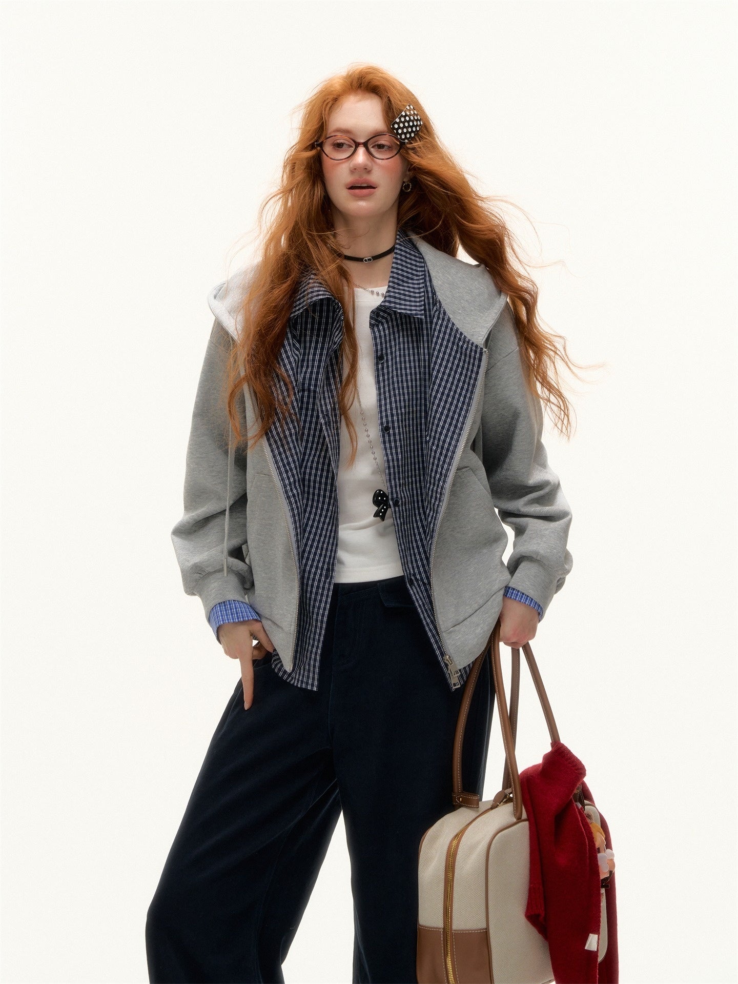 Plaid Patchwork Zip-up Hoodie