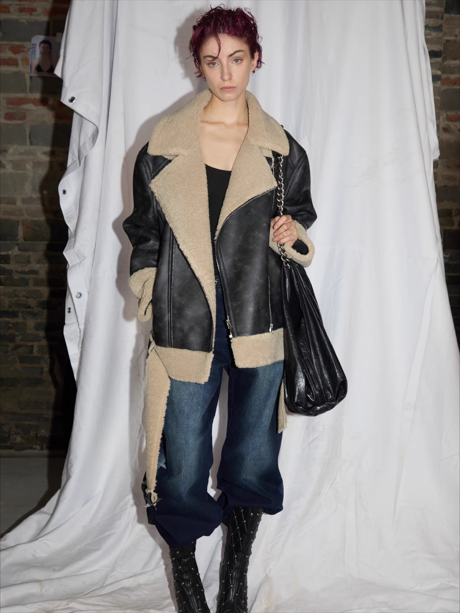 Reversible Faux Shearling Leather Jacket