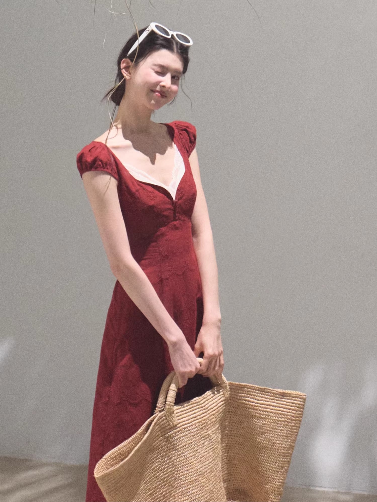 Cotton Bohemian Sash-Red Resort Tea Dress