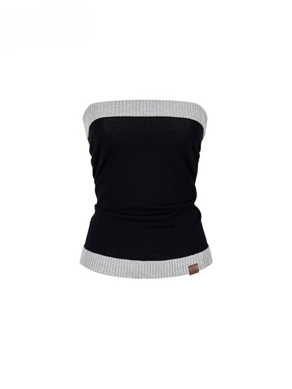 Contrast Knit Slim Wool Tube Top