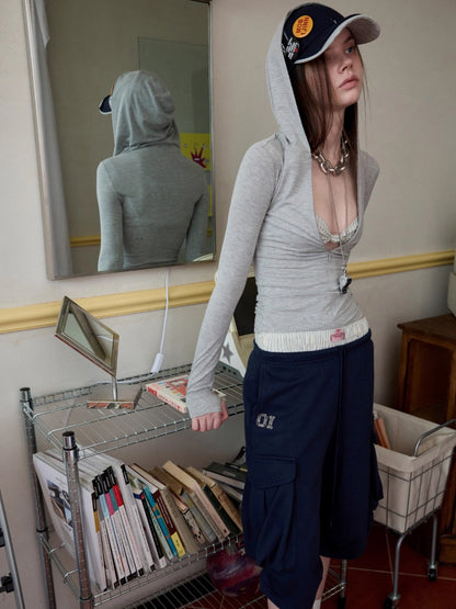 Hooded Zip-up Long-sleeve T-shirt