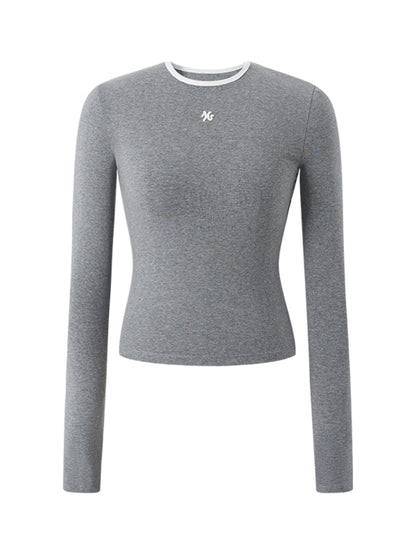 Contrast-trim Regular-shoulder Long-Sleeve T-shirt - CHINASQUAD