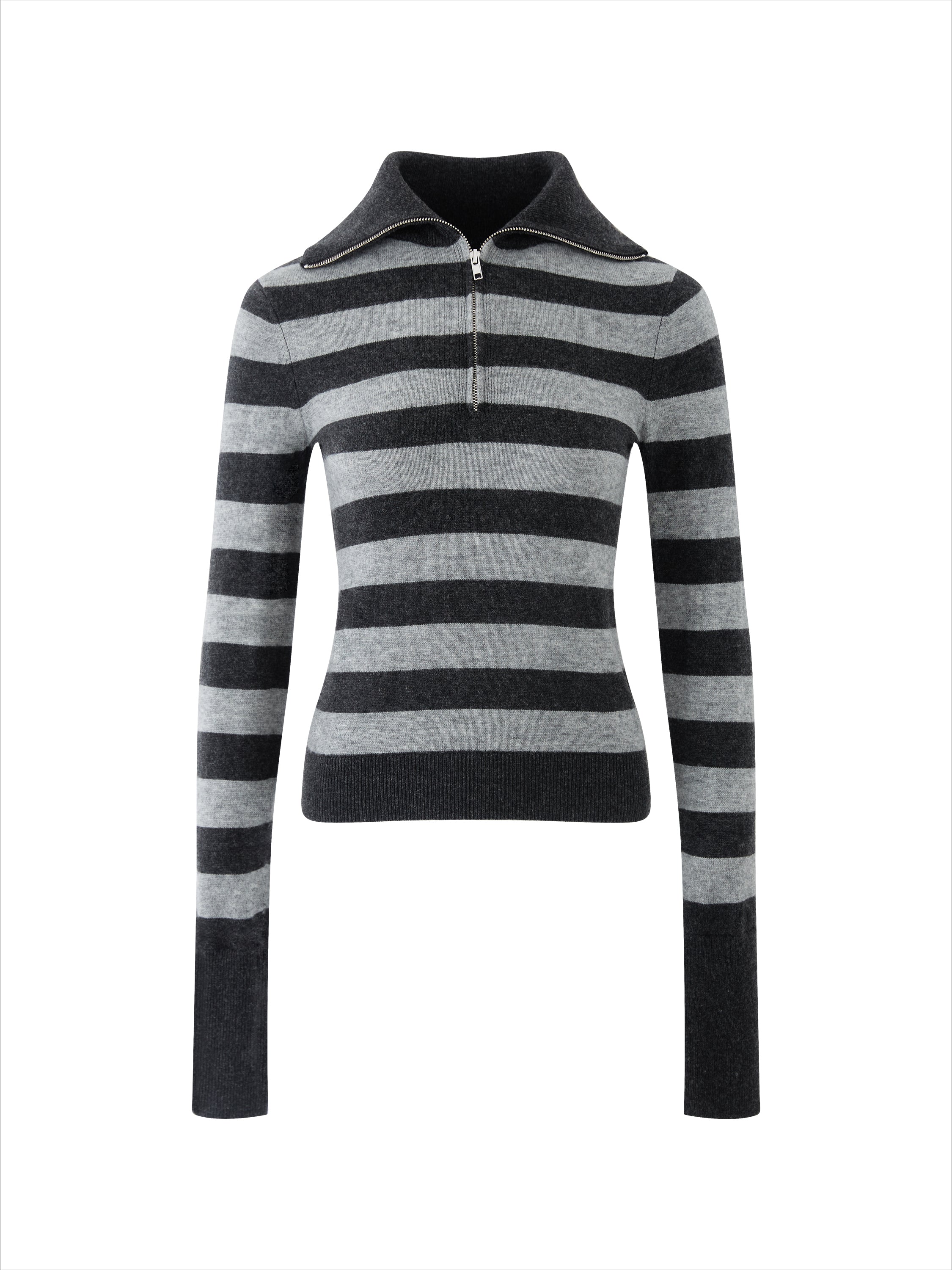 Striped Wool Blend Half-Zip Sweater