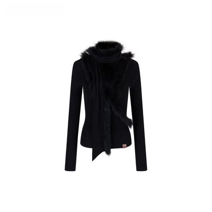 Fox Fur Scarf Trim Two-Piece Knitwear