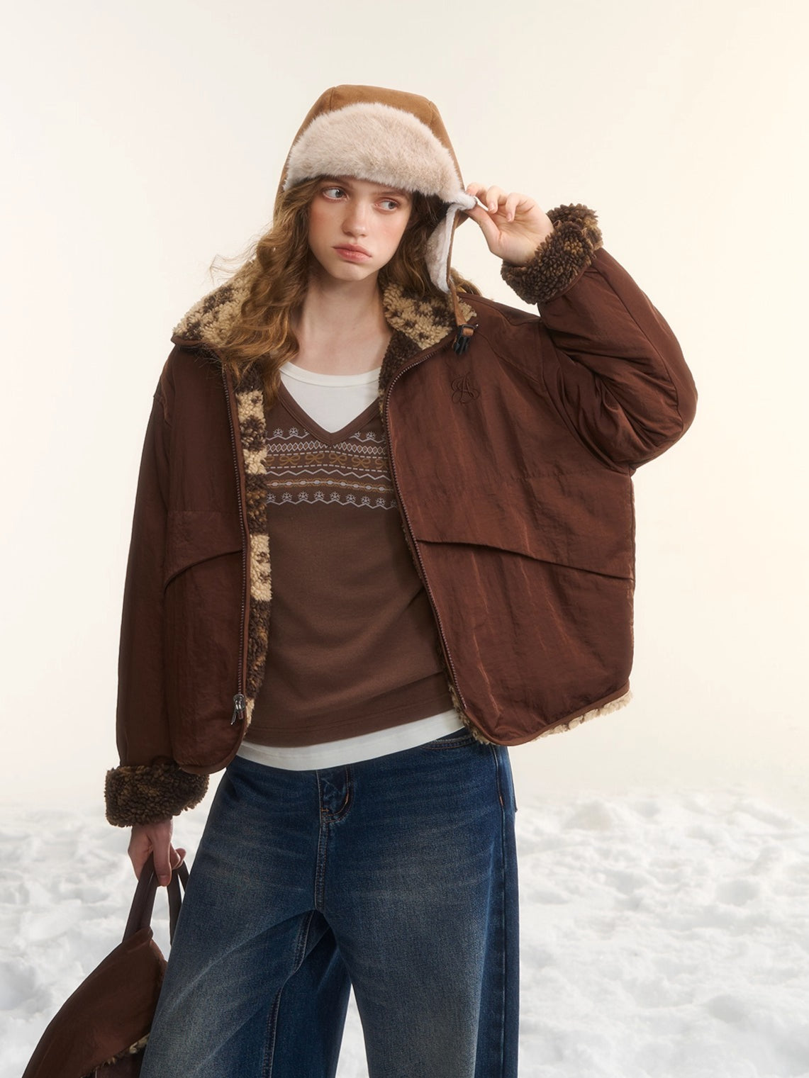 Fleece Stand-Collar Jacket with Scarf