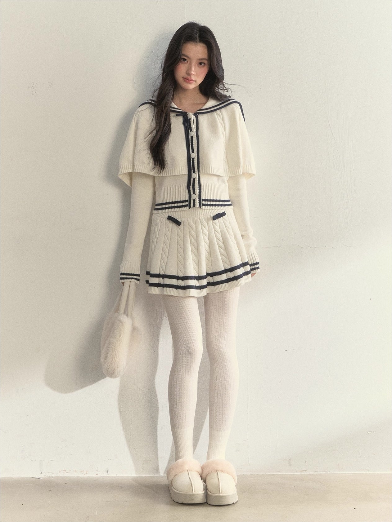 Nautical Cable-Knit Vintage Cape &amp; Skirt Set