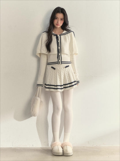Nautical Cable-Knit Vintage Cape &amp; Skirt Set