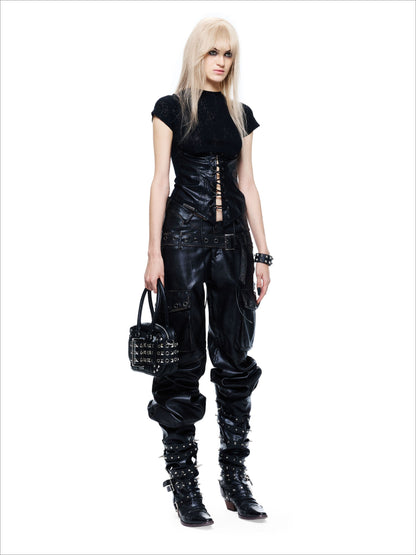 Punk Textured Panel Adjustable Tie T-Shirt