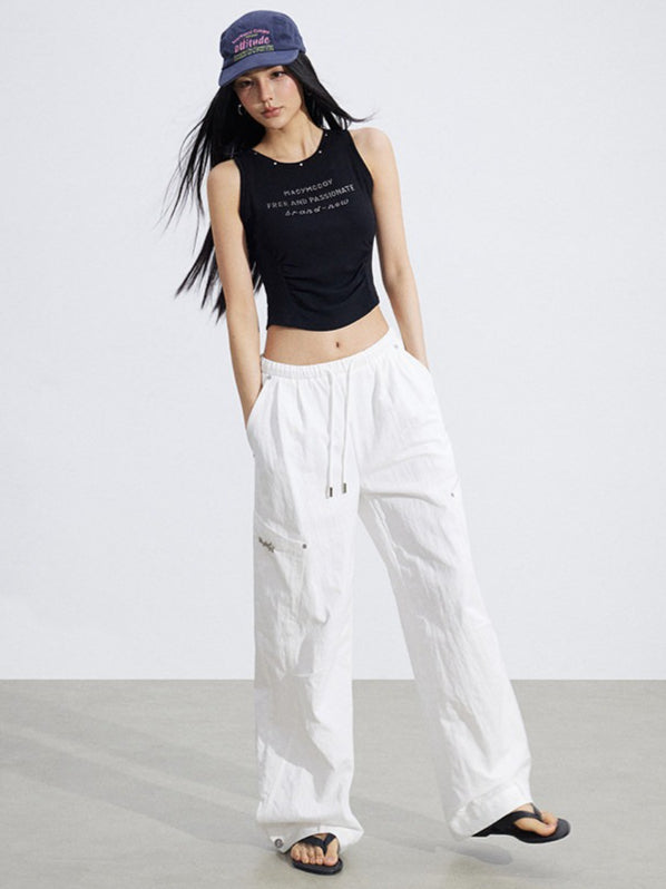 Ruched Utility Wide-Leg Cargo Pants
