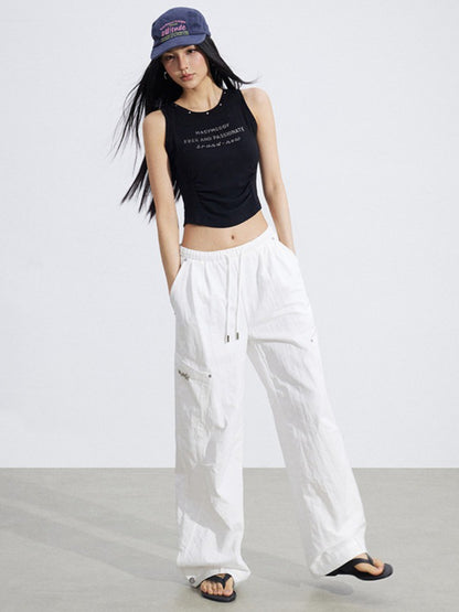 Ruched Utility Wide-Leg Cargo Pants