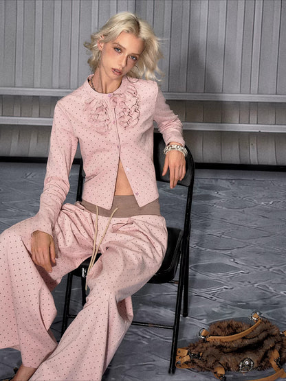 Polka-Dot Bandeau Top &amp; Straight-Leg Pants Set