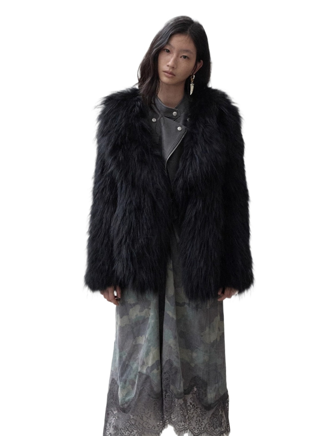 Raccoon Fur Oversized Lapel Woven Coat