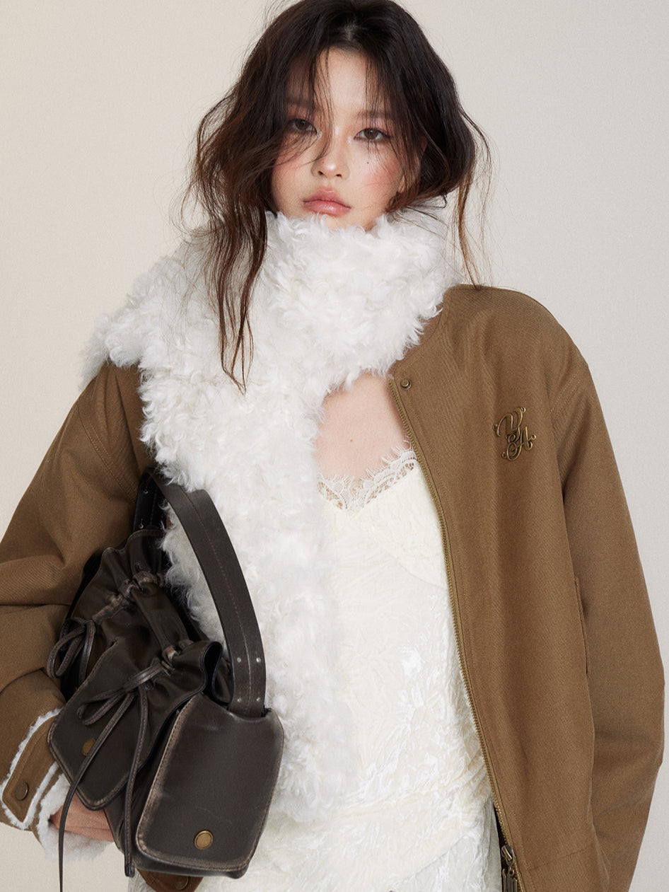 Fur Collar Two-Way Fuzzy Baseball Jacket