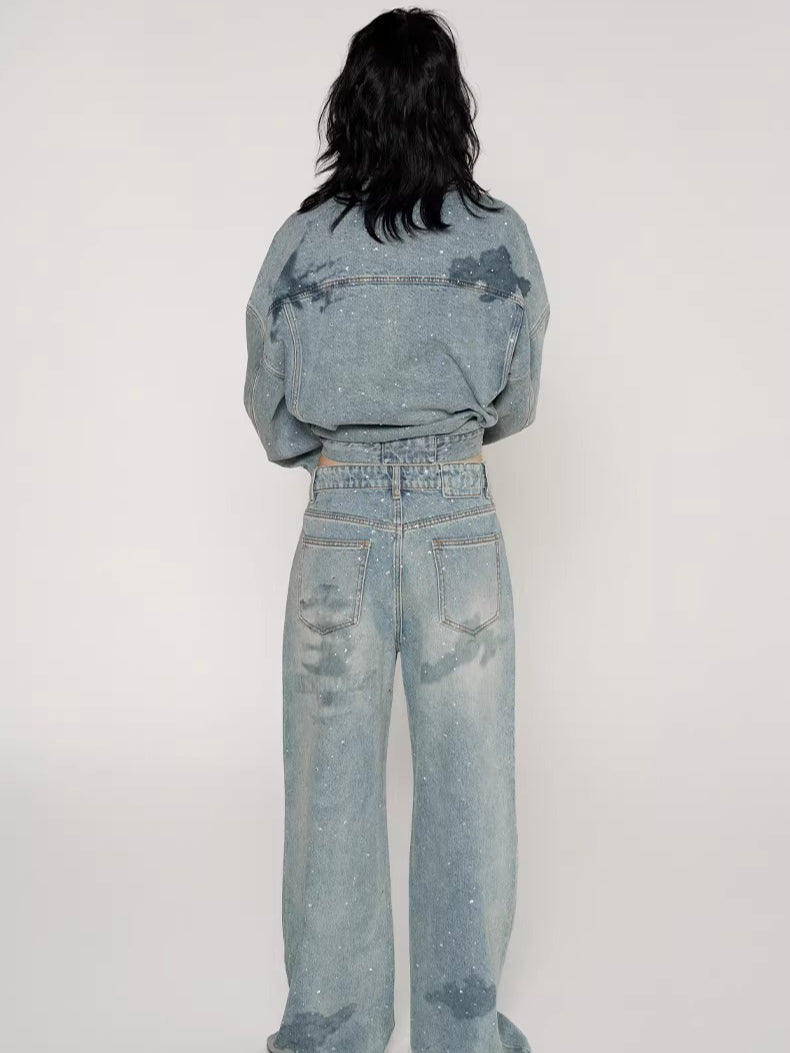 Rhinestone Nautical Map Denim Jacket