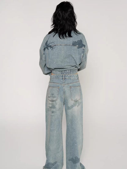 Rhinestone Nautical Map Denim Jacket