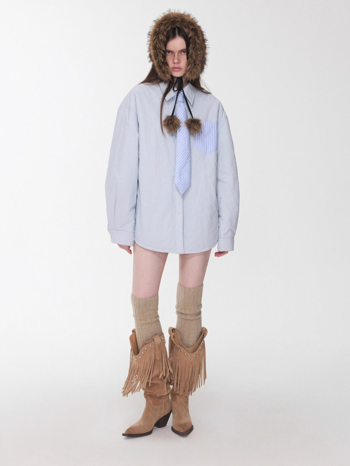 Embroidered Striped Reversible Jacket Set