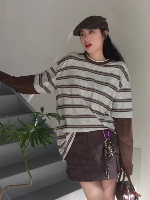 Contrast-Neck Relaxed Patchwork Cotton T-Shirt