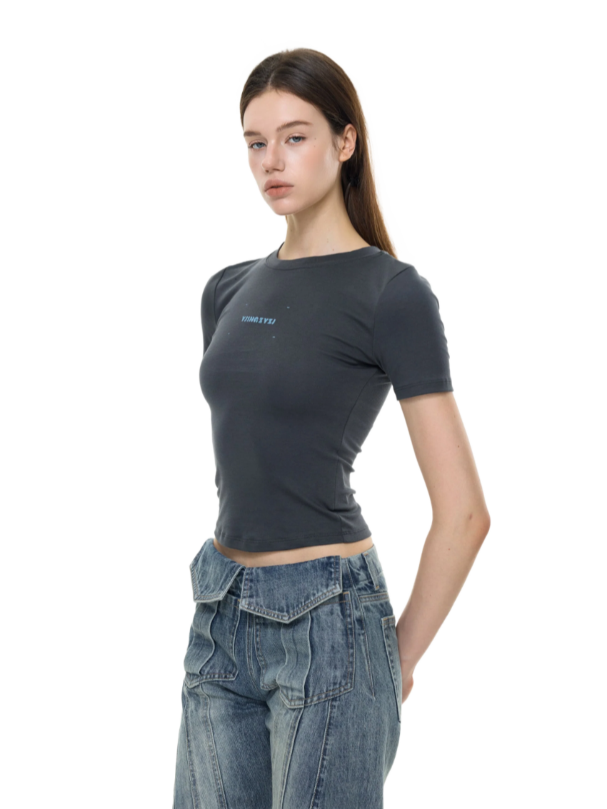 Letters Print Baby Tee In Gray