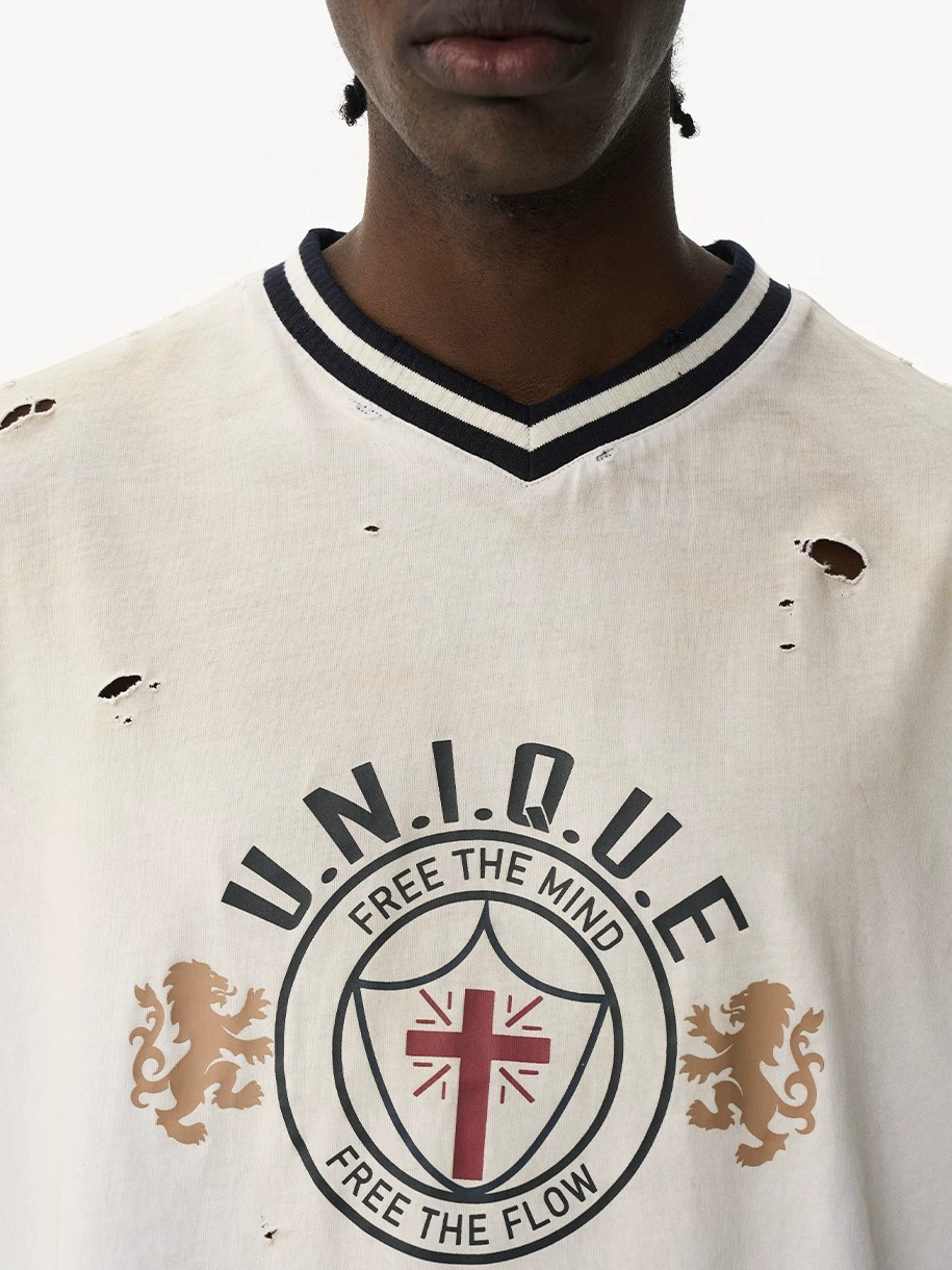 Washed Two-Tone Sport V-Neck Tee