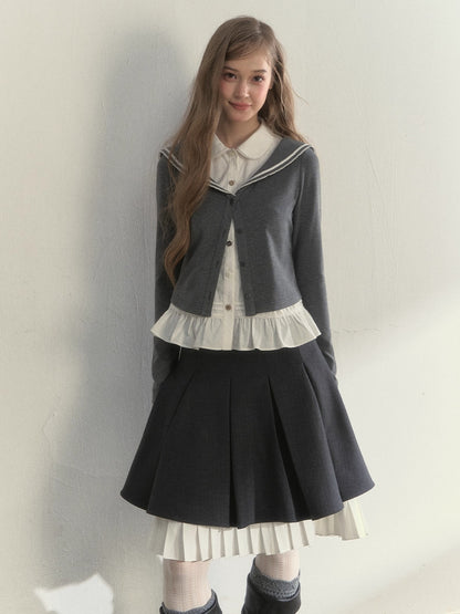 Sailor Collar Academia Style Layered Knit Blouse
