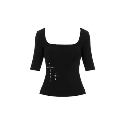 Square Neck Cropped Tee &amp; Flare Pants Set