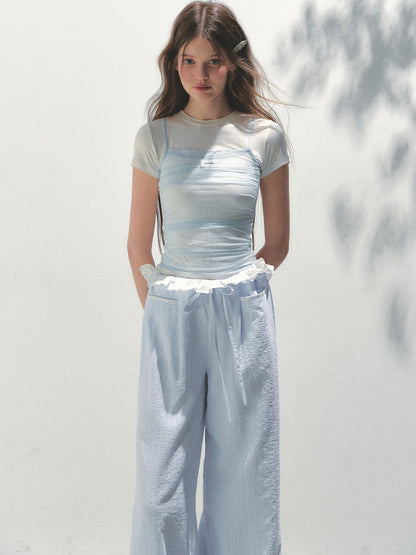 Contrast Color Fake Two-piece Mesh Lace Short-sleeve T-shirt - CHINASQUAD