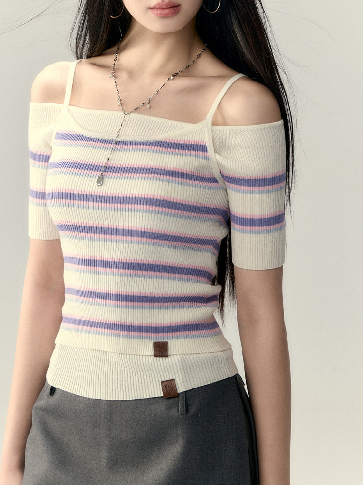 Striped Knit Short Acid Wash Tank Top